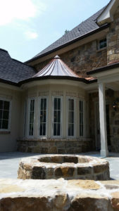 Here is a turret between the kitchen and the back patio.